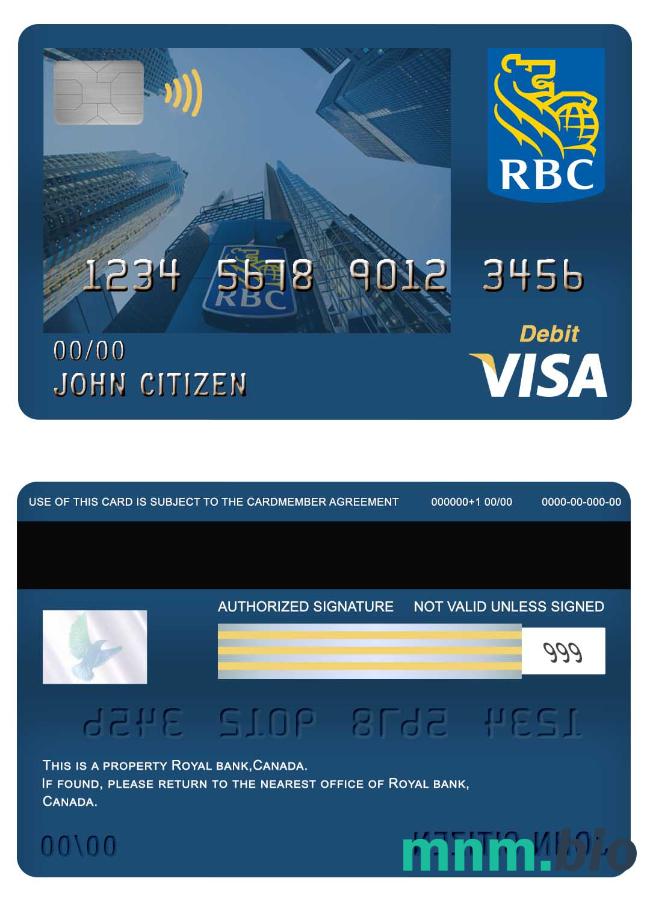 Canada Royal bank visa debet karta przykład w formacie PSD